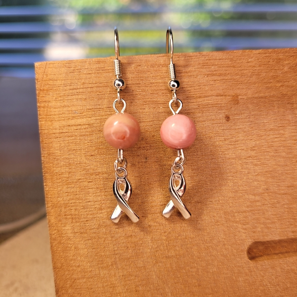 Breast Cancer Awareness Glass Bead Earring Set